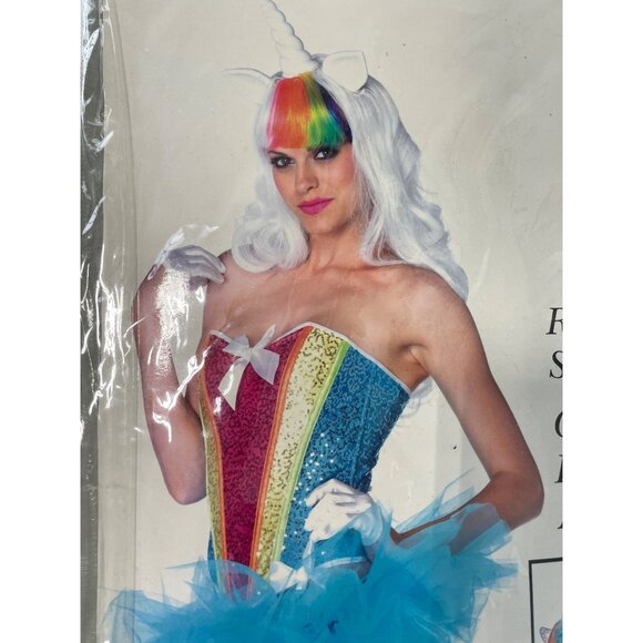 Rainbow Sequin Corset Size Medium Leg Avenue Multi Bow Accent Costume Tulle NEW - Picture 4 of 7
